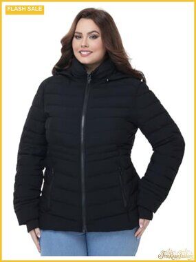 Plus Size Packable Lightweight Puffer Jacket Hooded Winter Coat